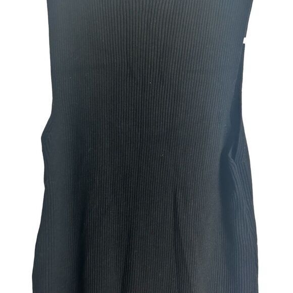 By Anthropologie Black Ribbed Knit Mock Neck Side Slit Dress Womens XSmall - Picture 6 of 9